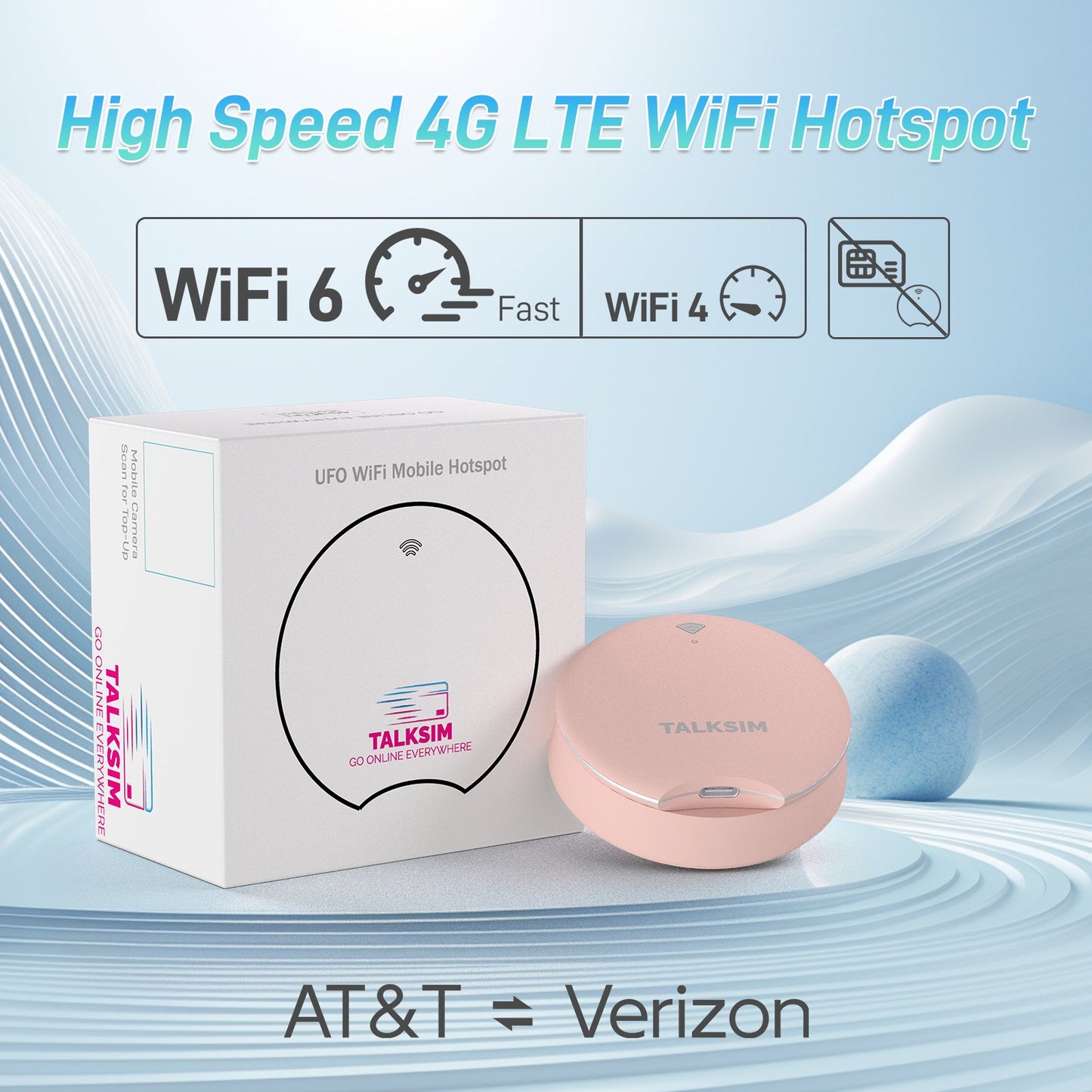UFO MiFi with 1GB Data, 4G Mobile WiFi Hotspot for USA, 2000mA Battery, White/Pink/Black/Orange