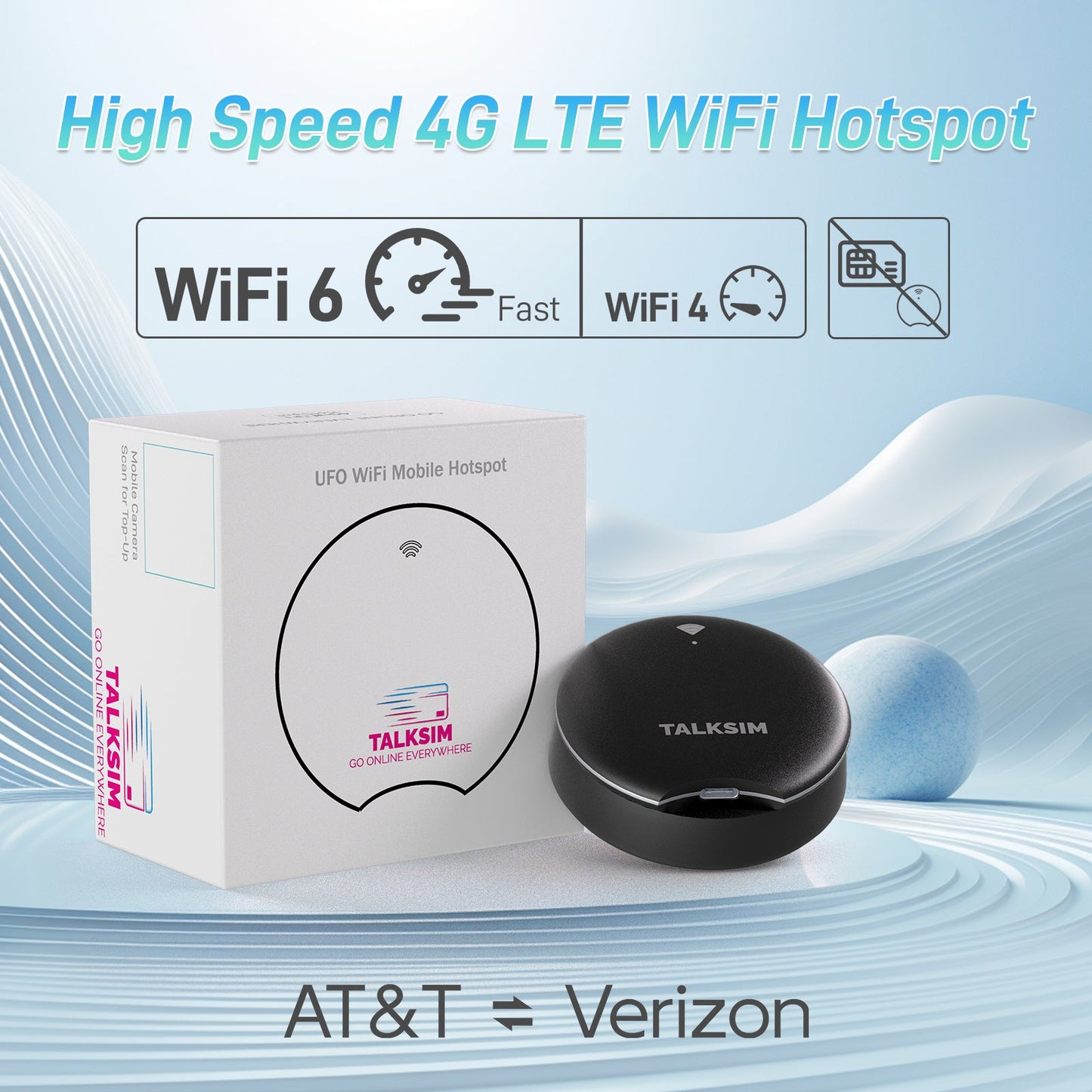 UFO MiFi with 1GB Data, 4G Mobile WiFi Hotspot for USA, 2000mA Battery, White/Pink/Black/Orange