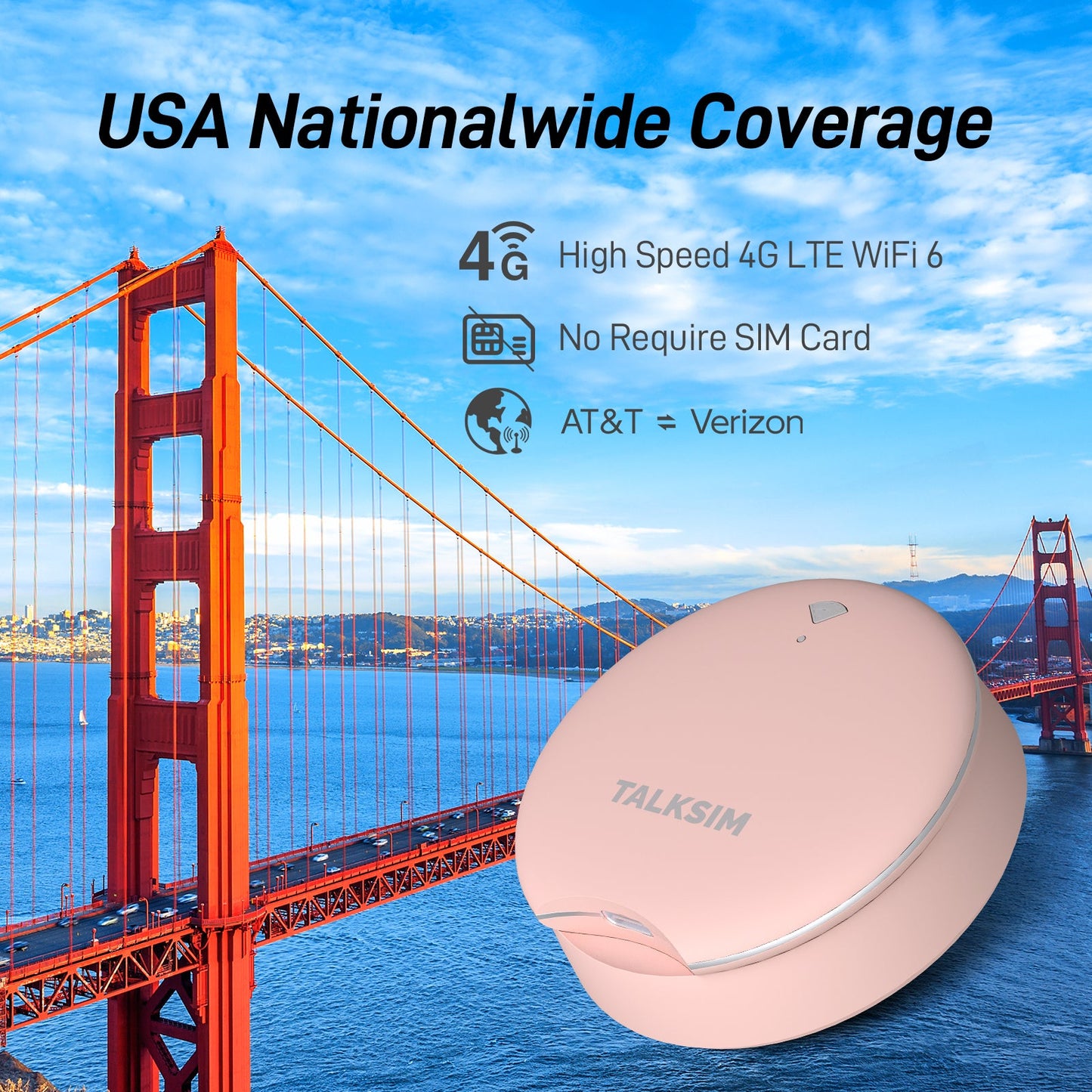 UFO MiFi with 1GB Data, 4G Mobile WiFi Hotspot for USA, 2000mA Battery, White/Pink/Black/Orange