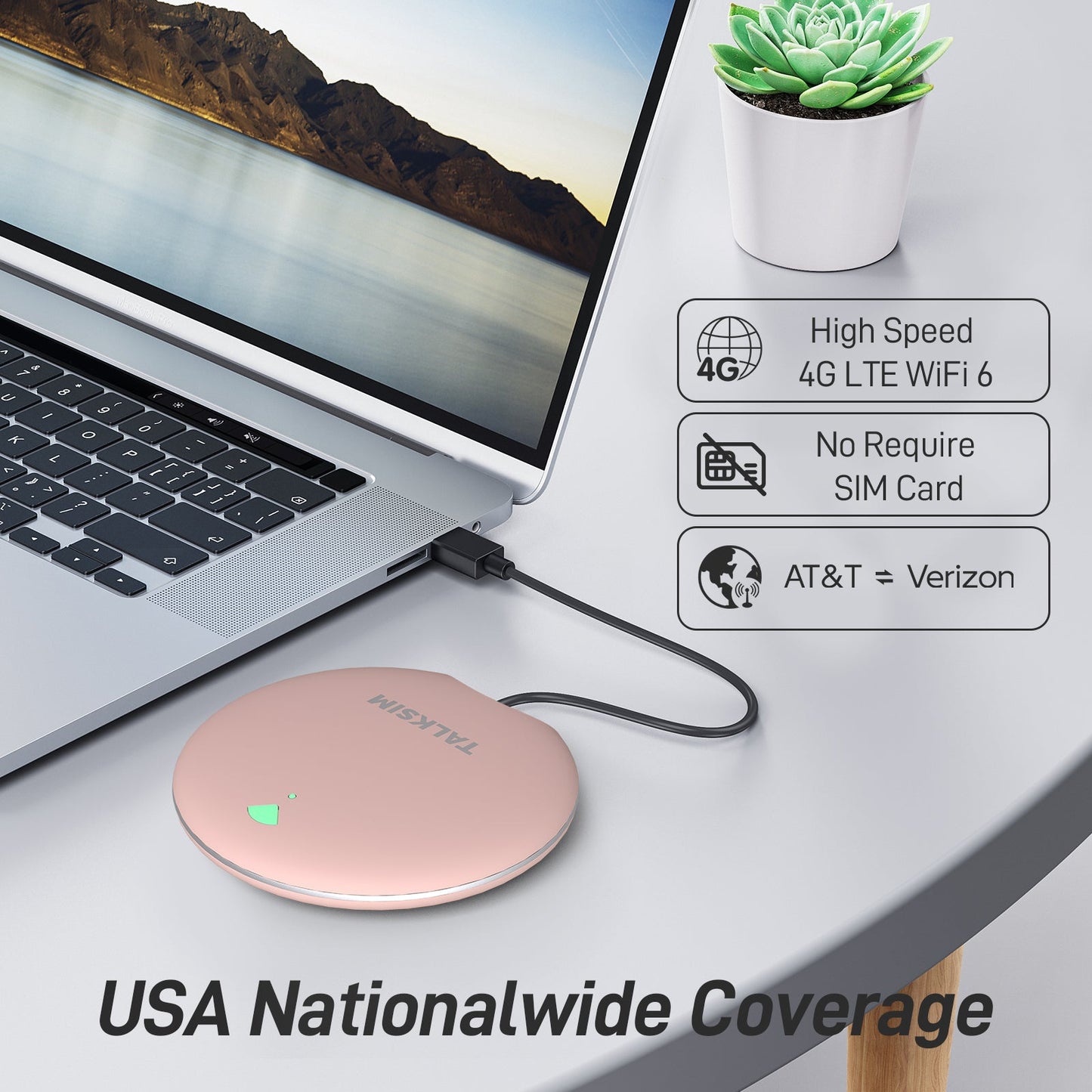 UFO MiFi with 1GB Data, 4G Mobile WiFi Hotspot for USA, 2000mA Battery, White/Pink/Black/Orange
