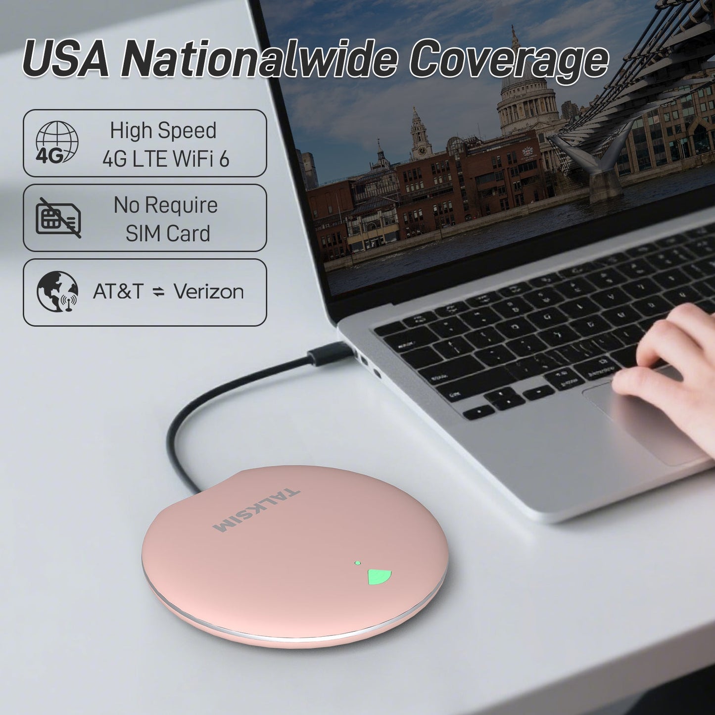 UFO MiFi with 1GB Data, 4G Mobile WiFi Hotspot for USA, 2000mA Battery, White/Pink/Black/Orange