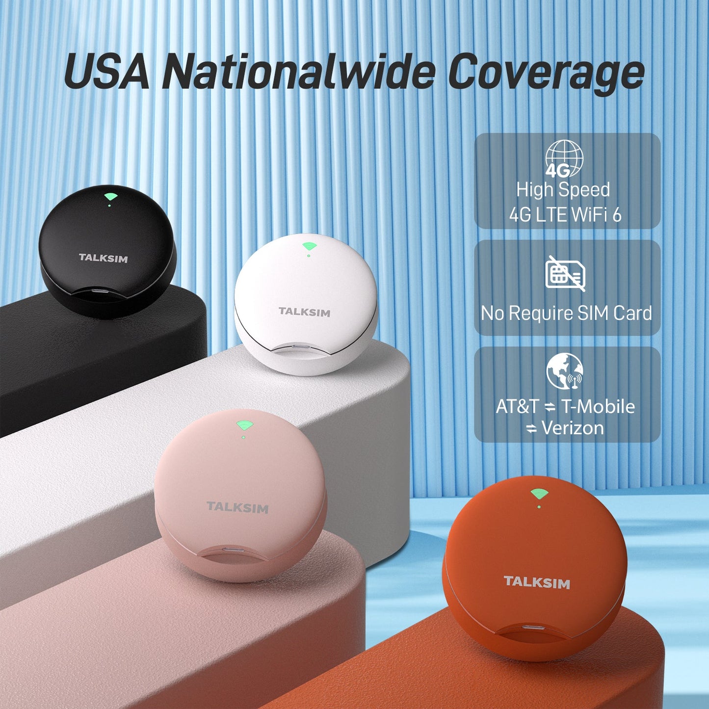 UFO MiFi with 1GB Data, 4G Mobile WiFi Hotspot for USA, 2000mA Battery, White/Pink/Black/Orange