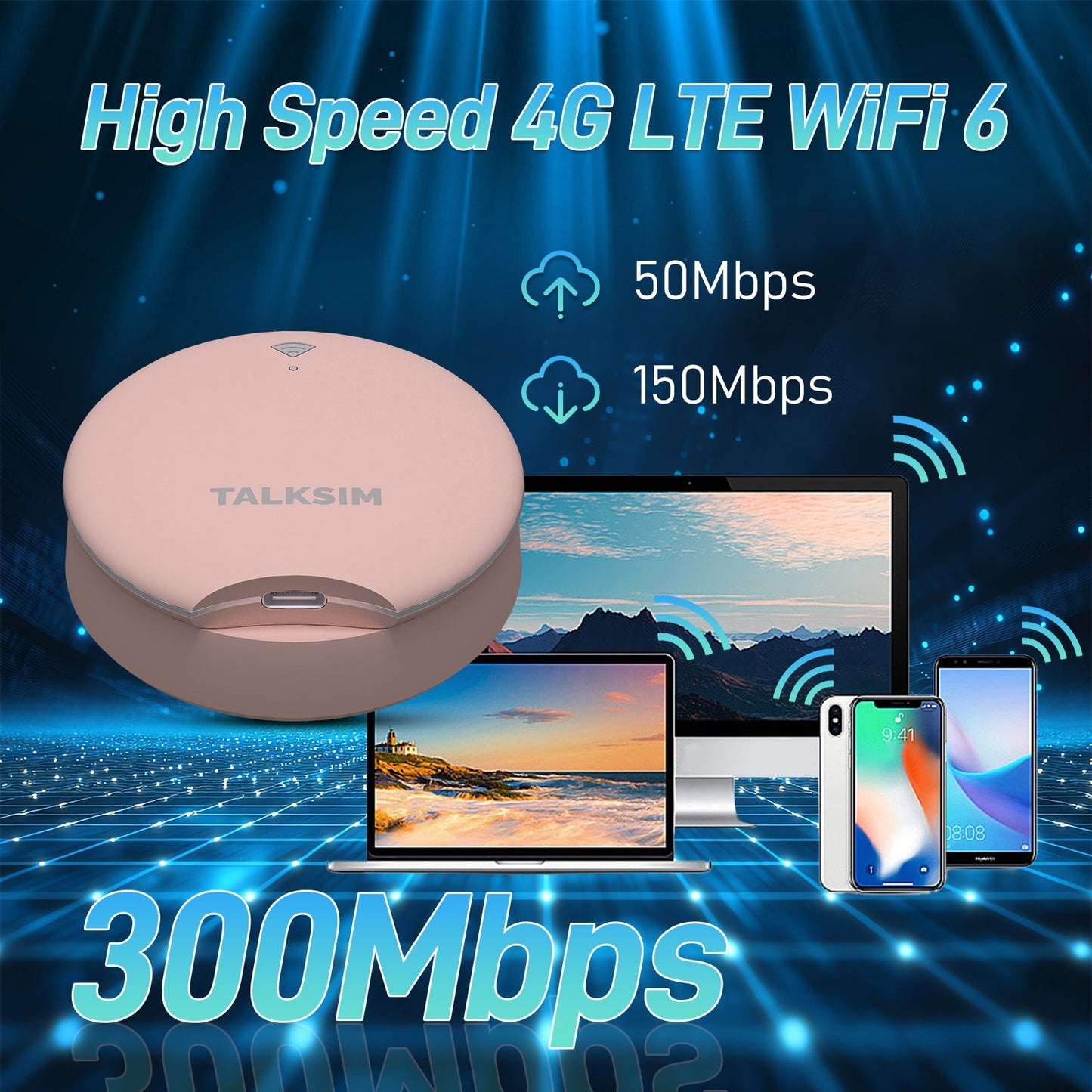 UFO MiFi with 1GB Data, 4G Mobile WiFi Hotspot for USA, 2000mA Battery, White/Pink/Black/Orange