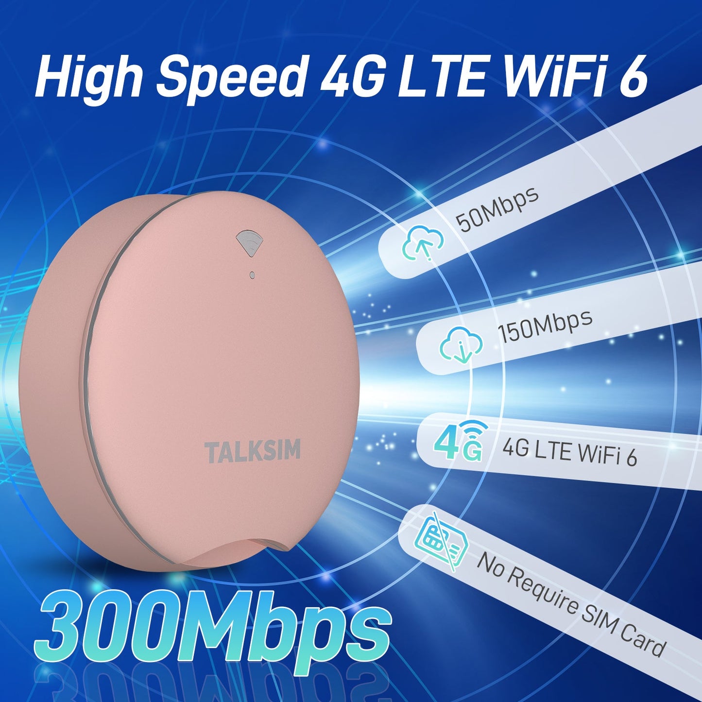UFO MiFi with 1GB Data, 4G Mobile WiFi Hotspot for USA, 2000mA Battery, Pink