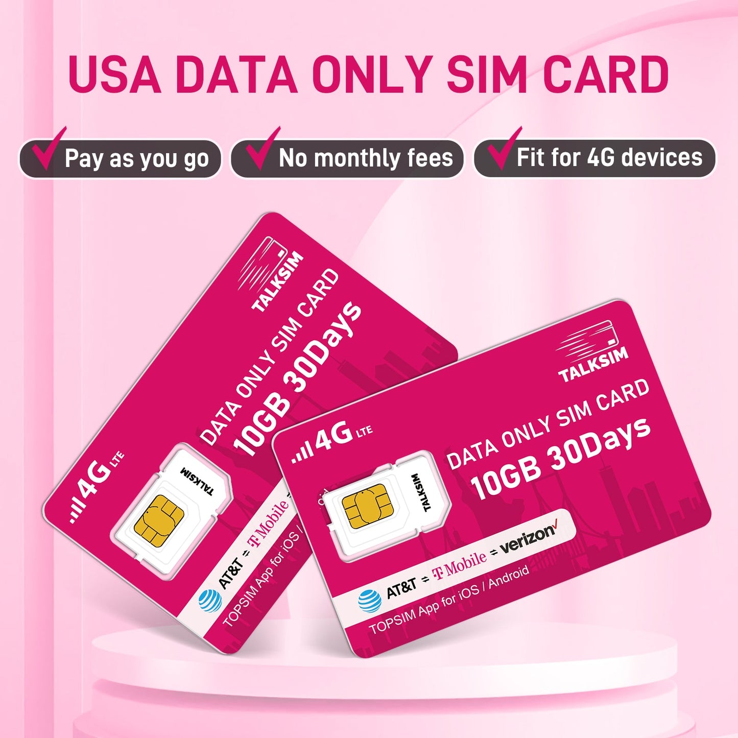 TALKSIM USA Data SIM Card-10GB 30 Days£¬Compatible with Unlocked Security Camera/Router/Mobile WiFi Hotspot/GPS Tracker/Tablet IoT Devices