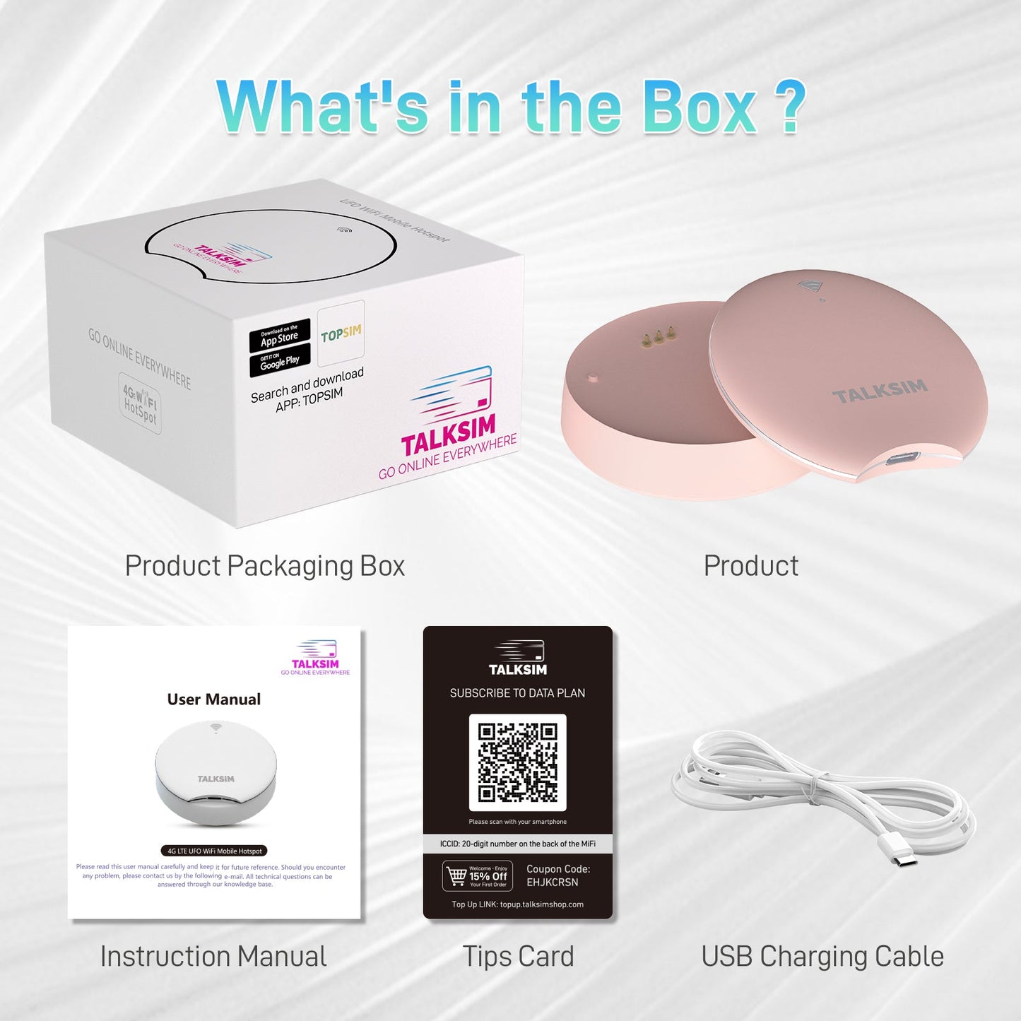 UFO MiFi with 1GB Data, 4G Mobile WiFi Hotspot for USA, 2000mA Battery, White/Pink/Black/Orange