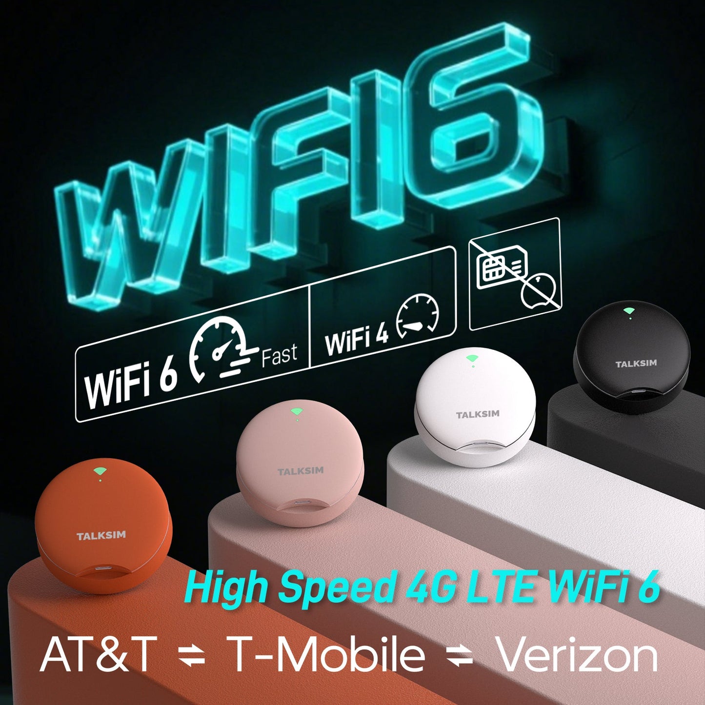UFO MiFi with 1GB Data, 4G Mobile WiFi Hotspot for USA, 2000mA Battery, White/Pink/Black/Orange