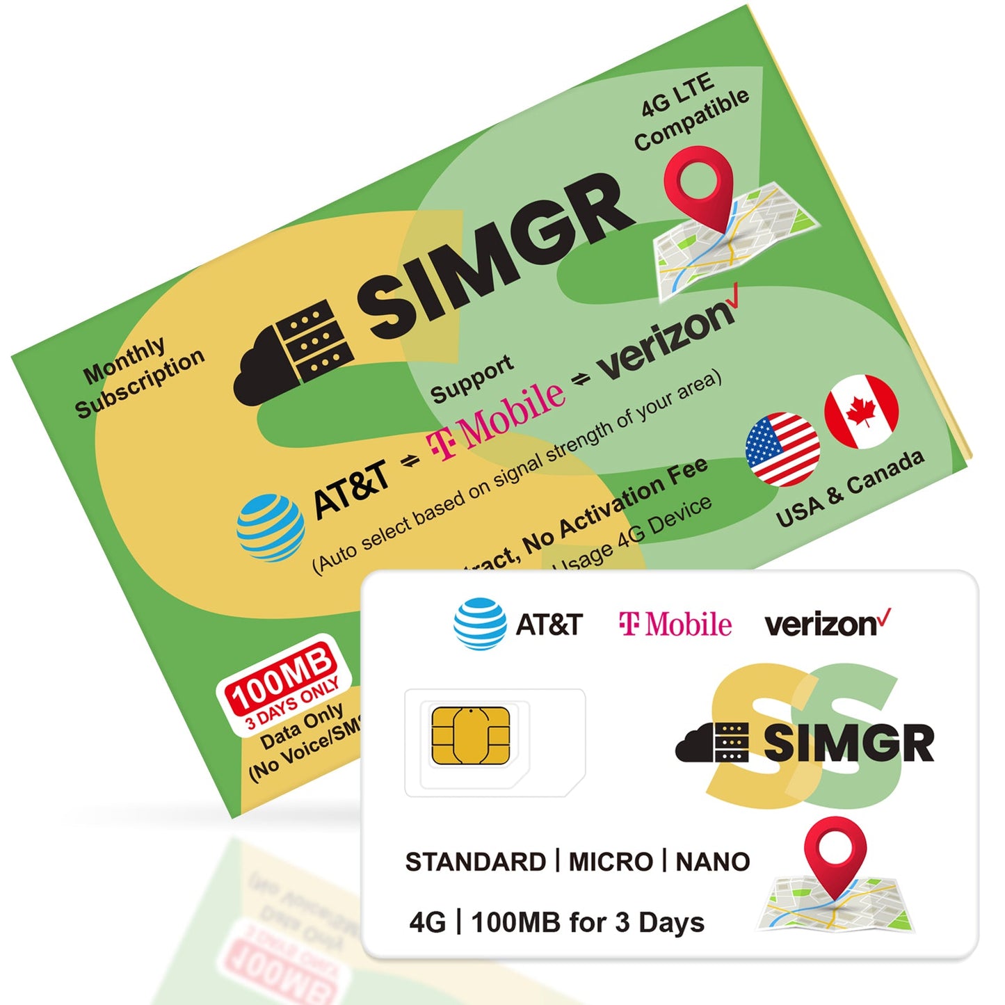 SIMGR GPS Prepaid SIM Card USA Triple-Play Network 4G LTE--Free 100MB |For any GPS devices