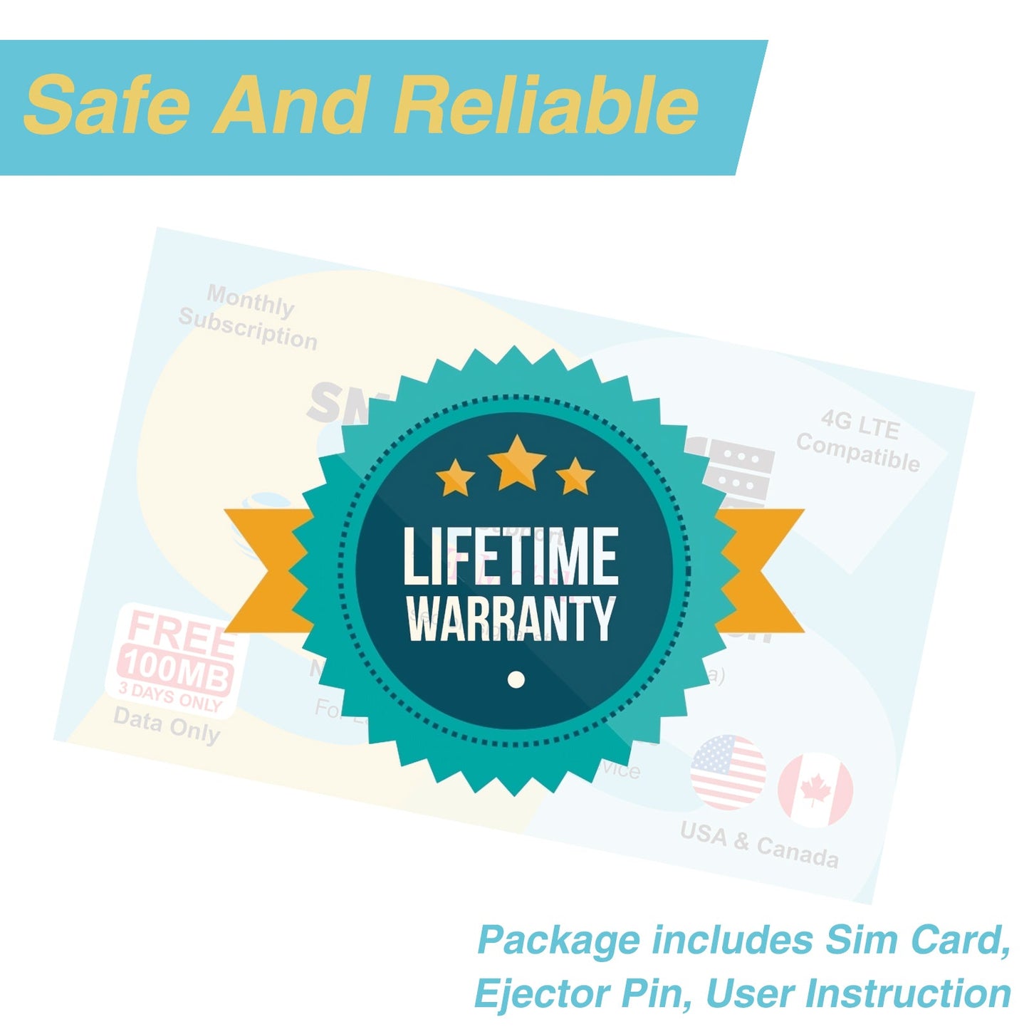 SmartSim Prepaid Data only SIM Card USA 4G LTE(FREE 100MB-)-Support AT&T, T-Mobile, and Verizon