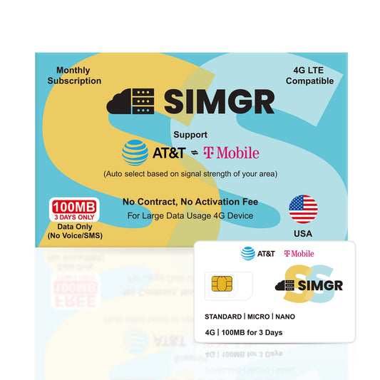 FREE 100MB-SIMGR Prepaid SIM Card USA Double Network 4G LTE-USA Data Only SIM Card for Unlocked Security Cameras/Router/Mobile WiFi Hotspot/Watch/GPS Tracker IoT Devices