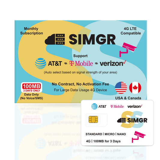 SIMGR GPS Prepaid SIM Card USA Triple-Play Network 4G LTE--Free 100MB |For Camera