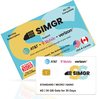 30GB for 30 Days | US+Europe Prepaid SIM
