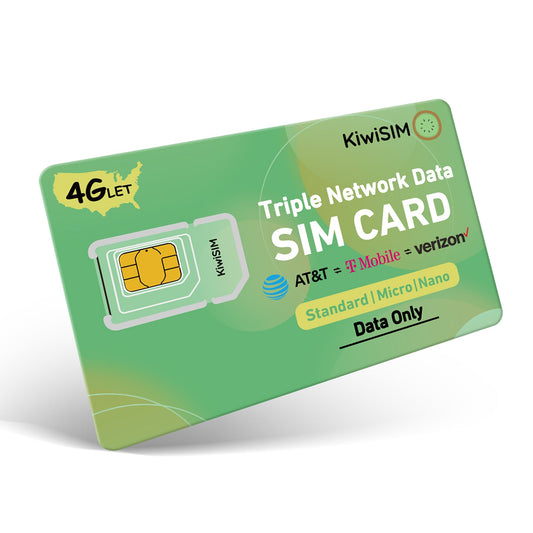 KiwiSIM USA 4G LTE Cellular Data Prepaid SIM Card-Support for AT&T, T-Mobile and Verizon Network