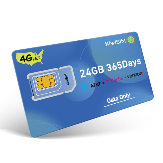 KiwiSIM USA 4G LTE SIM Card-24GB 365Days-Support for AT&T, T-Mobile and Verizon Network