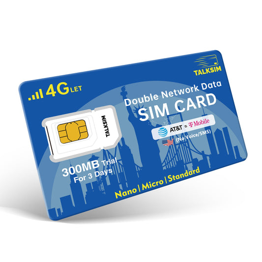 TalkSIM Prepaid 4G LTE Cellular SIM Card-Support AT&T, T-Mobile Dual Network - USA Data Only SIM Card