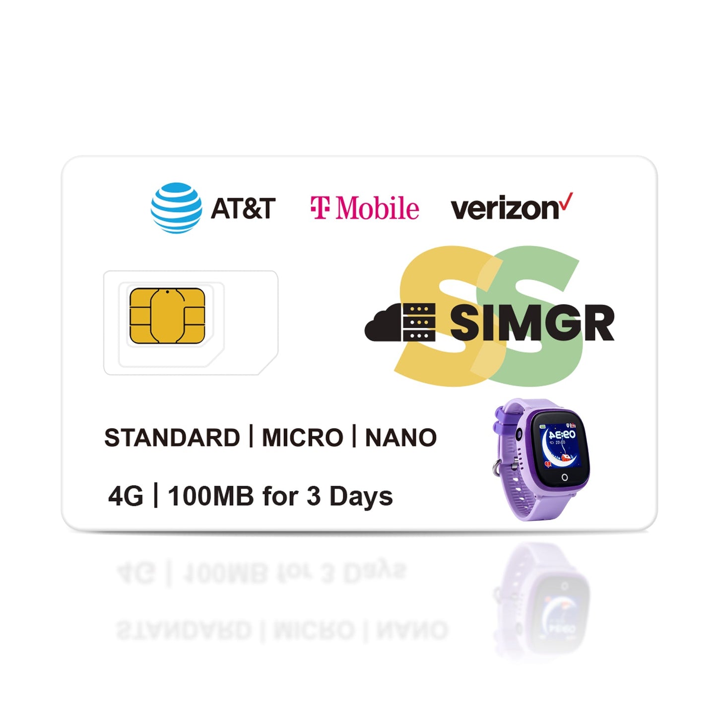 SIMGR GPS Prepaid SIM Card USA Triple-Play Network 4G LTE--Free 100MB |For Watch