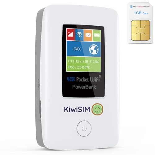 KiwiSIM 4G LTE Mobile Hotspot WiFi - Portable WiFi Device for US/Europe/More