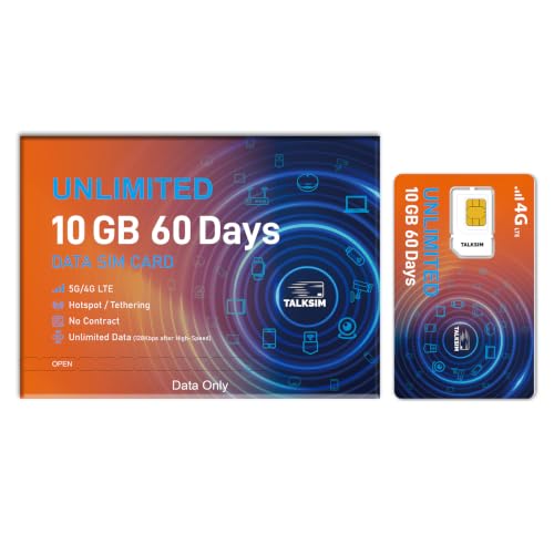 TALKSIM Unlimited Data SIM Card 10GB 60 Days Works with AT&T and Verizon Network