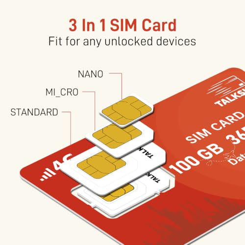 TALKSIM Data SIM Card Works with Verizon, AT&T and T-Mobile (100GB 365 Days)