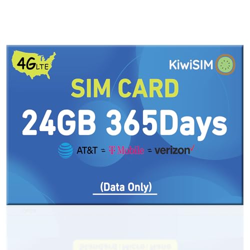 KiwiSIM Data SIM Card 24GB 365 Days, 4G LTE SIM Card Support for 3 Network