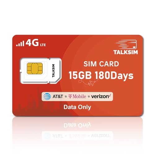 TALKSIM Data SIM Card 15GB 180 Days Support AT&T, T-Mobile and Verizon