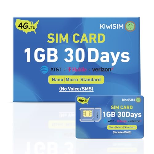 KiwiSIM 4G SIM Card 1GB 30 Days, USA Data SIM Card Support for 3 Network