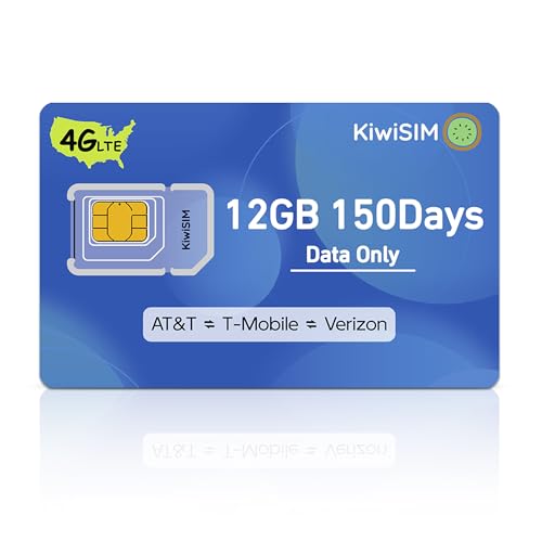 KiwiSIM SIM Card Data Only 12GB 150 Days, 4G LTE US SIM Card for 3 Network