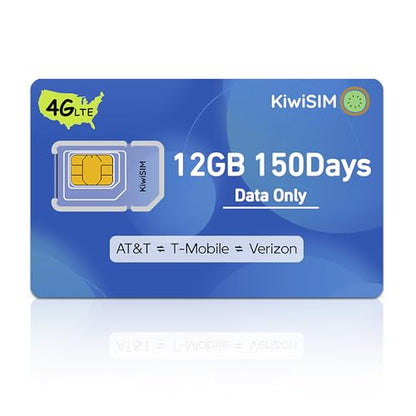 KiwiSIM SIM Card Data Only 12GB 150 Days, 4G LTE US SIM Card for 3 Network