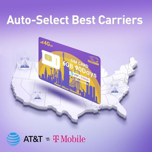 TALKSIM Data SIM Card 6GB 90 Days Support AT&T, T-Mobile, 4G LTE USA SIM Compatible with Unlocked Security Camera/Tablet/Smart Watch/Hunting Trail Camera/GPS Tracker iot Devices