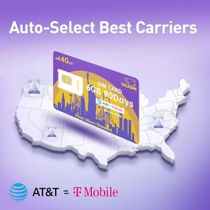 TALKSIM Data SIM Card 6GB 90 Days Support AT&T, T-Mobile, 4G LTE USA SIM Compatible with Unlocked Security Camera/Tablet/Smart Watch/Hunting Trail Camera/GPS Tracker iot Devices