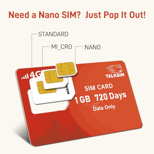 TALKSIM Data SIM Card 1GB 720 Days Works with AT&T, Verizon