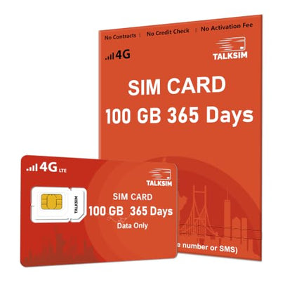 TALKSIM Data SIM Card Works with Verizon, AT&T and T-Mobile (100GB 365 Days)
