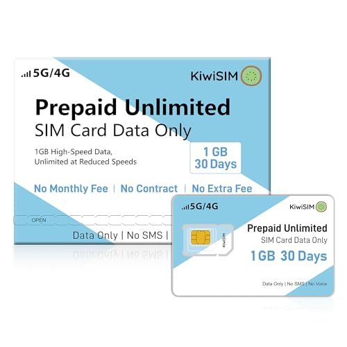 KiwiSIM Prepaid Data SIM Card USA - 1GB 30 Days - High Speed 5G/4G LTE