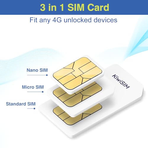 KiwiSIM 4G SIM Card 1GB 30 Days, USA Data SIM Card Support for 3 Network