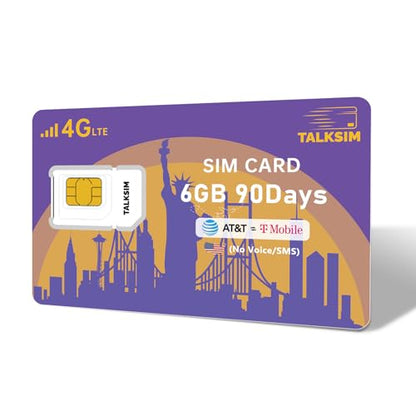 TALKSIM Data SIM Card 6GB 90 Days Support AT&T, T-Mobile, 4G LTE USA SIM Compatible with Unlocked Security Camera/Tablet/Smart Watch/Hunting Trail Camera/GPS Tracker iot Devices