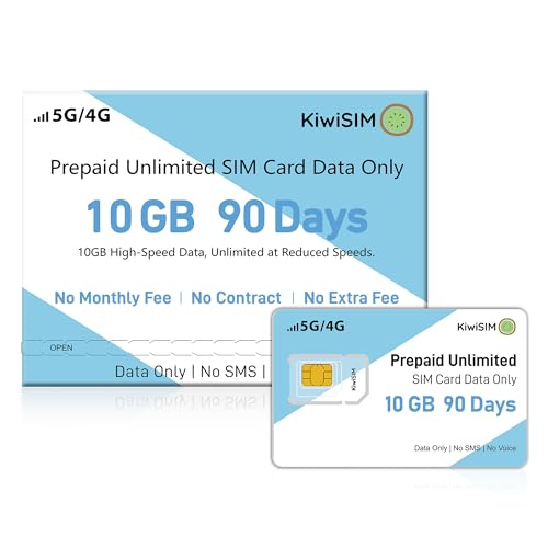 KiwiSIM Prepaid Data SIM Card USA - 10GB High Speed 5G/4G LTE