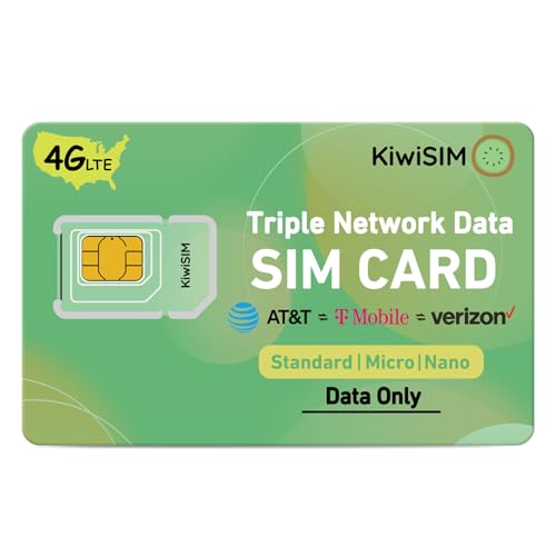 KiwiSIM SIM Card for Data Only, 4G LTE USA/EU Support for US 3 Network