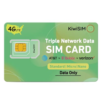 KiwiSIM SIM Card for Data Only, 4G LTE USA/EU Support for US 3 Network