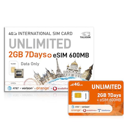 TALKSIM International Data SIM & eSIM Card Unlimited 2GB 7 Days SIM and 600MB