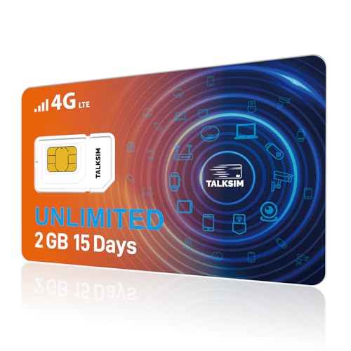 TALKSIM Unlimited Data SIM Card 2GB 15 Days Compatible with AT&T and Verizon Network