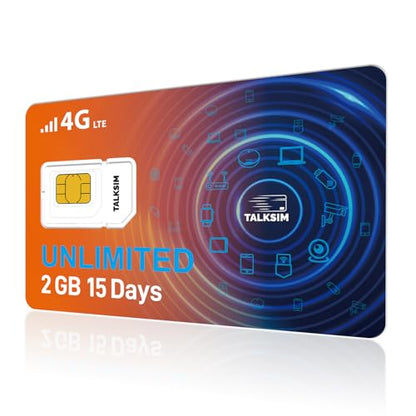 TALKSIM Unlimited Data SIM Card 2GB 15 Days Compatible with AT&T and Verizon Network