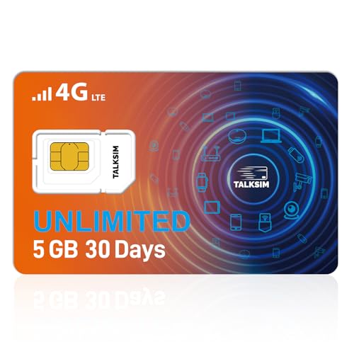 TALKSIM Unlimited Data SIM Card 5GB 30 Days Compatible with AT&T and Verizon Network