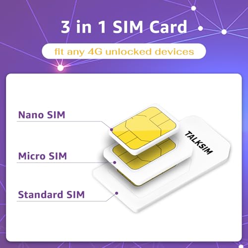 TALKSIM Data SIM Card 5GB 30 Days Support AT&T, T-Mobile, 4G LTE Cellular SIM USA Card Compatible with Unlocked Security Camera/Router/Mobile WiFi Hotspot/GPS Tracker/Tablet iot Devices