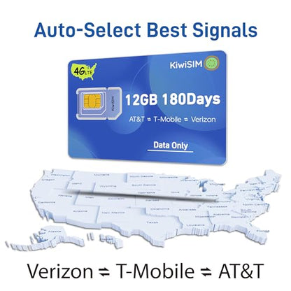 KiwiSIM USA Data SIM Card, 12GB 180 Days, 4G LTE SIM Support for 3 Network