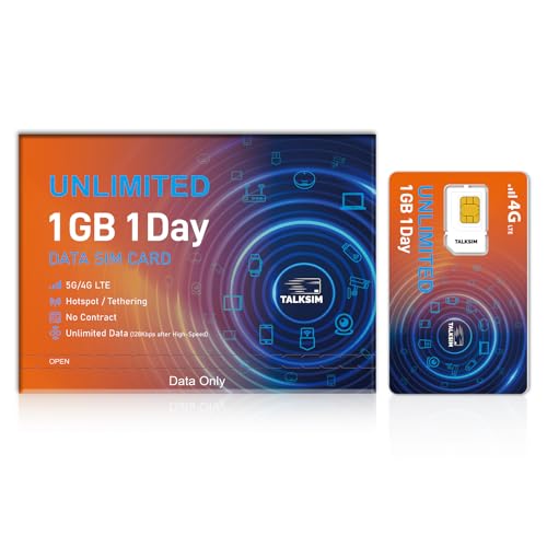 TALKSIM Unlimited Data SIM Card 1GB 1 Days Support AT&T and Verizon Network