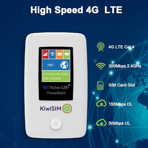 KiwiSIM 4G LTE Mobile Hotspot WiFi - Portable WiFi Device for US/Europe/More