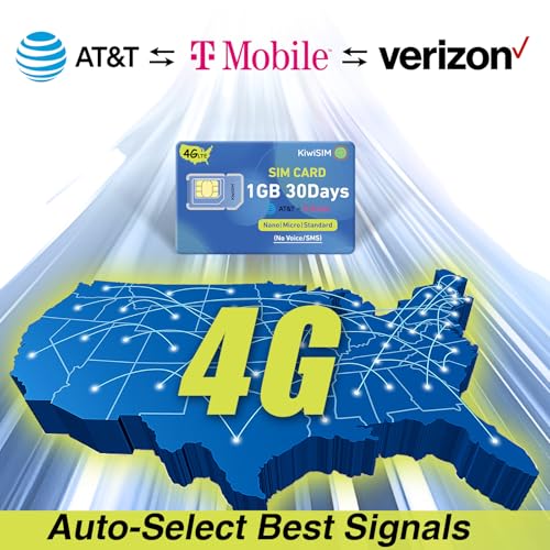 KiwiSIM 4G SIM Card 1GB 30 Days, USA Data SIM Card Support for 3 Network