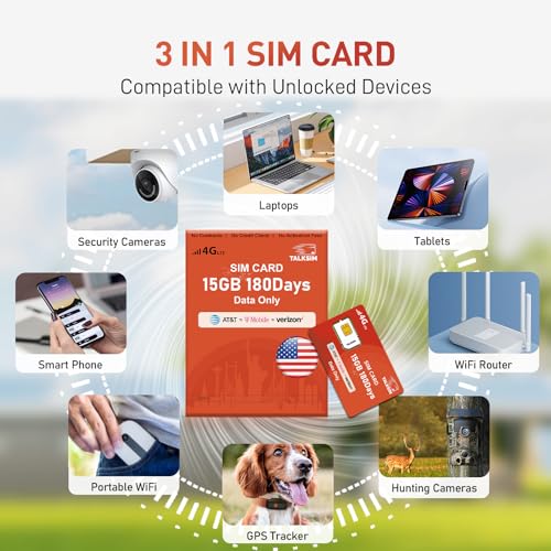 TALKSIM Data SIM Card 15GB 180 Days Support AT&T, T-Mobile and Verizon