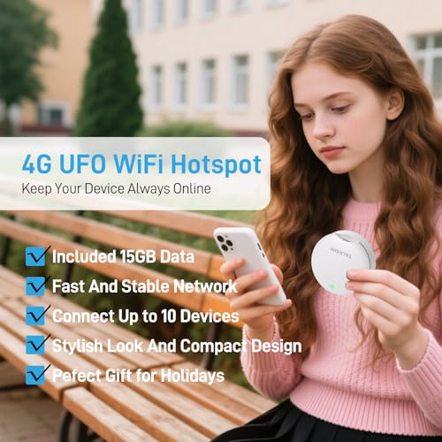 TALKSIM UFO Mobile Hotspot with 15GB Data, Portable Pocket WiFi (White, 15GB)