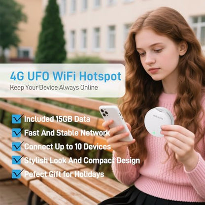 TALKSIM UFO Mobile Hotspot with 15GB Data, Portable Pocket WiFi (White, 15GB)